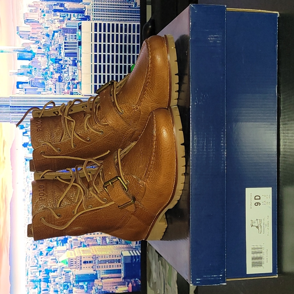 Polo by Ralph Lauren Ranger Boots Tan Pull Up Grain Leather Size 9